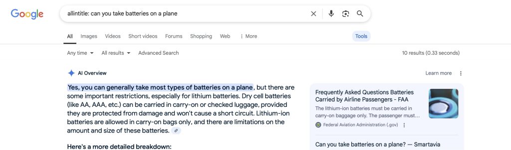 allintitle can you take batteries on a plane