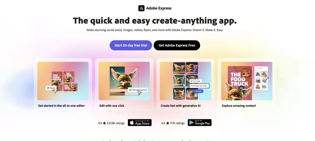 adobe express homepage