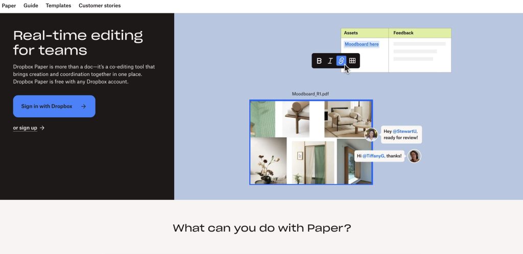 dropbox paper homepage